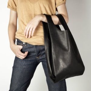 Leather Baby Baggu in black