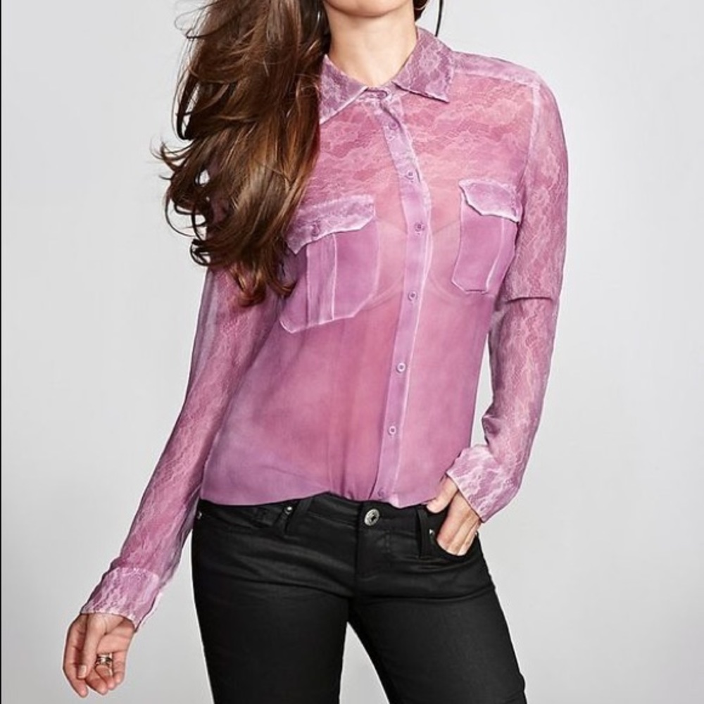 Guess Sheer Ombre Silk Blouse