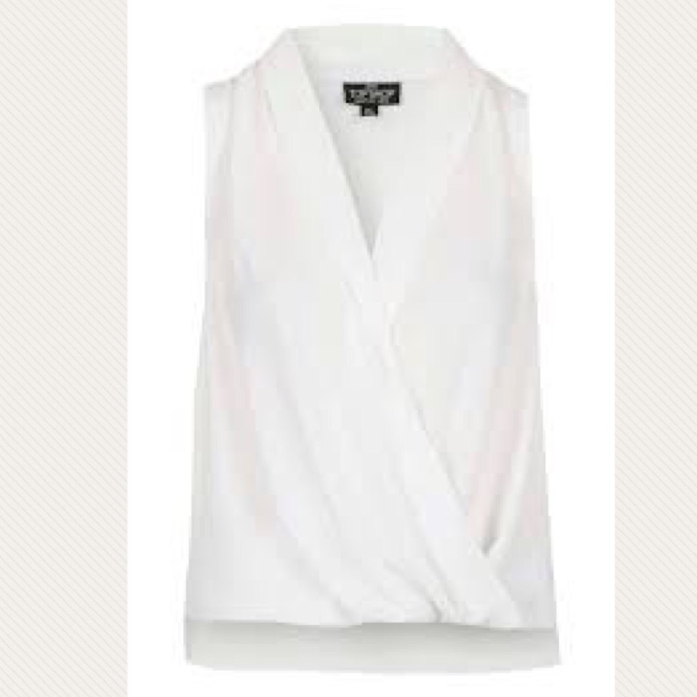 Topshop Sleeveless Draped Front White Blouse