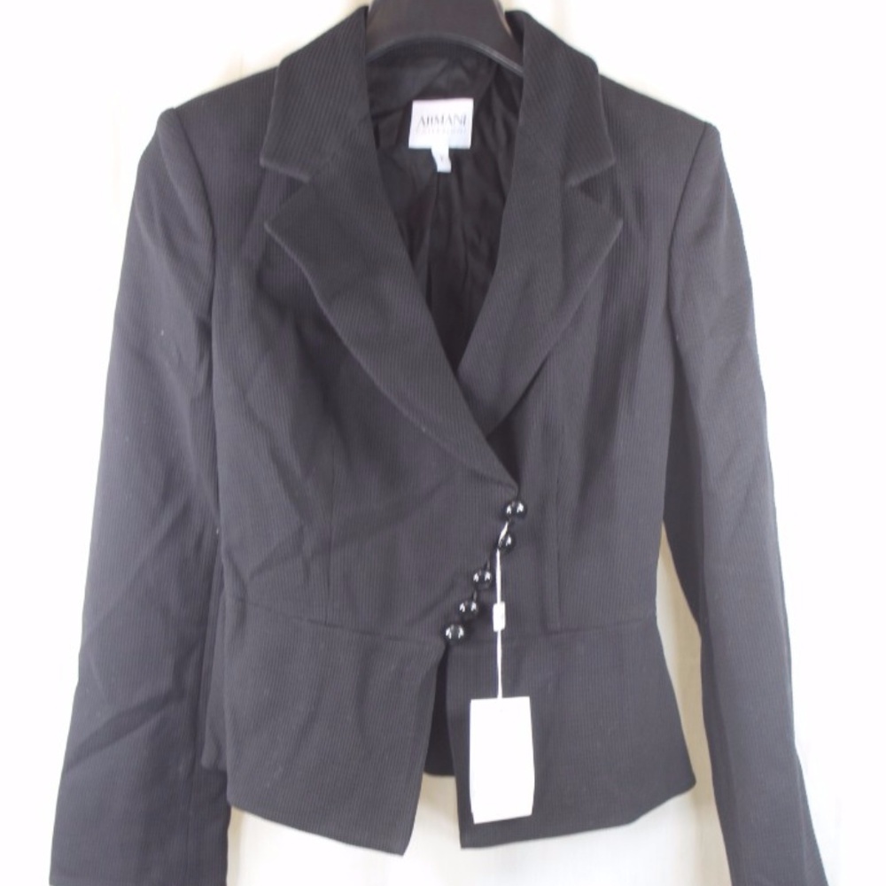 ARMANI BLACK VIRGIN WOOL FLARED SKIRT JACKET SZ 2 - Picture 1 of 4