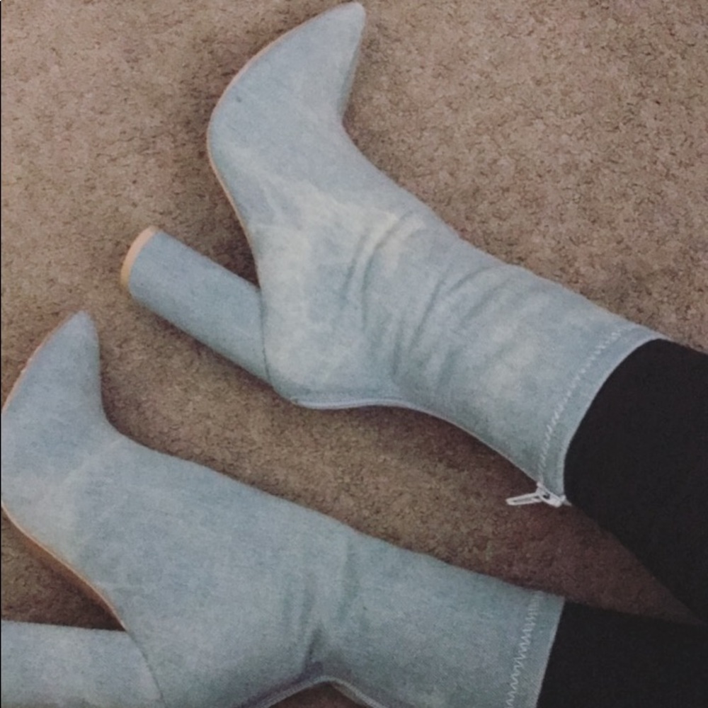 Denim booties