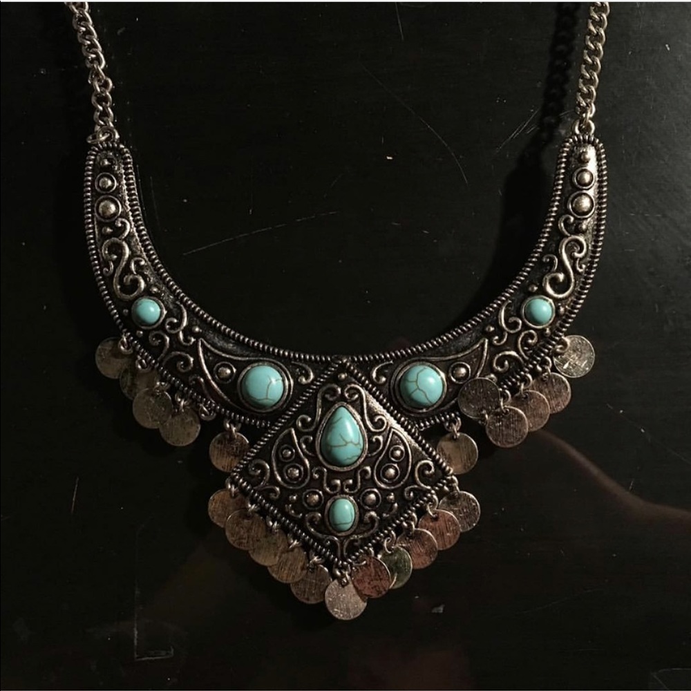 silver and turquoise statement necklace