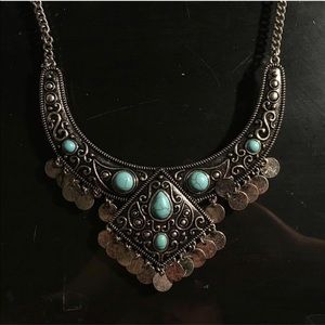 silver and turquoise statement necklace