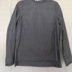 Blue & White Striped High Neck Blouse