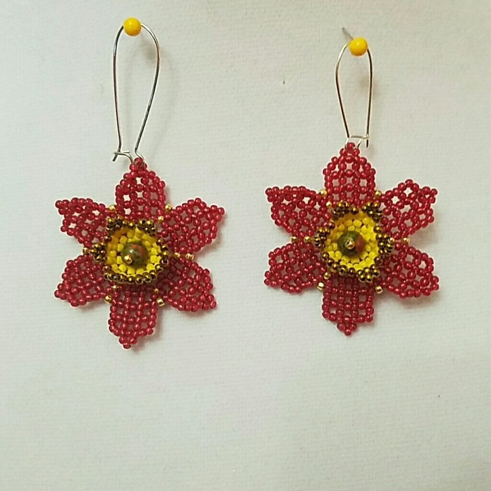 Handmade bead flower earrings