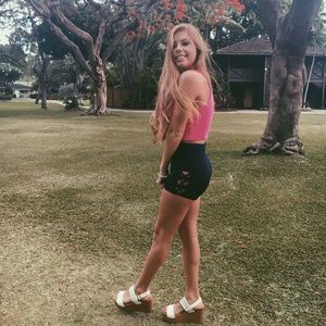 high waisted navy shorts