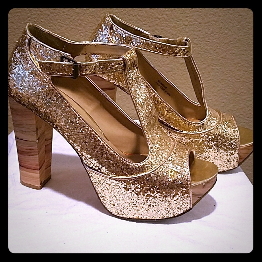 Gold Glitter Platform Heels
