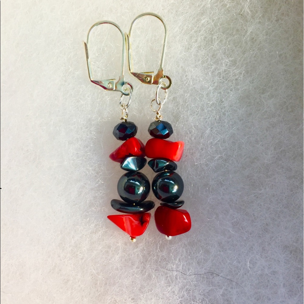 Scarlet & Gray drop earrings