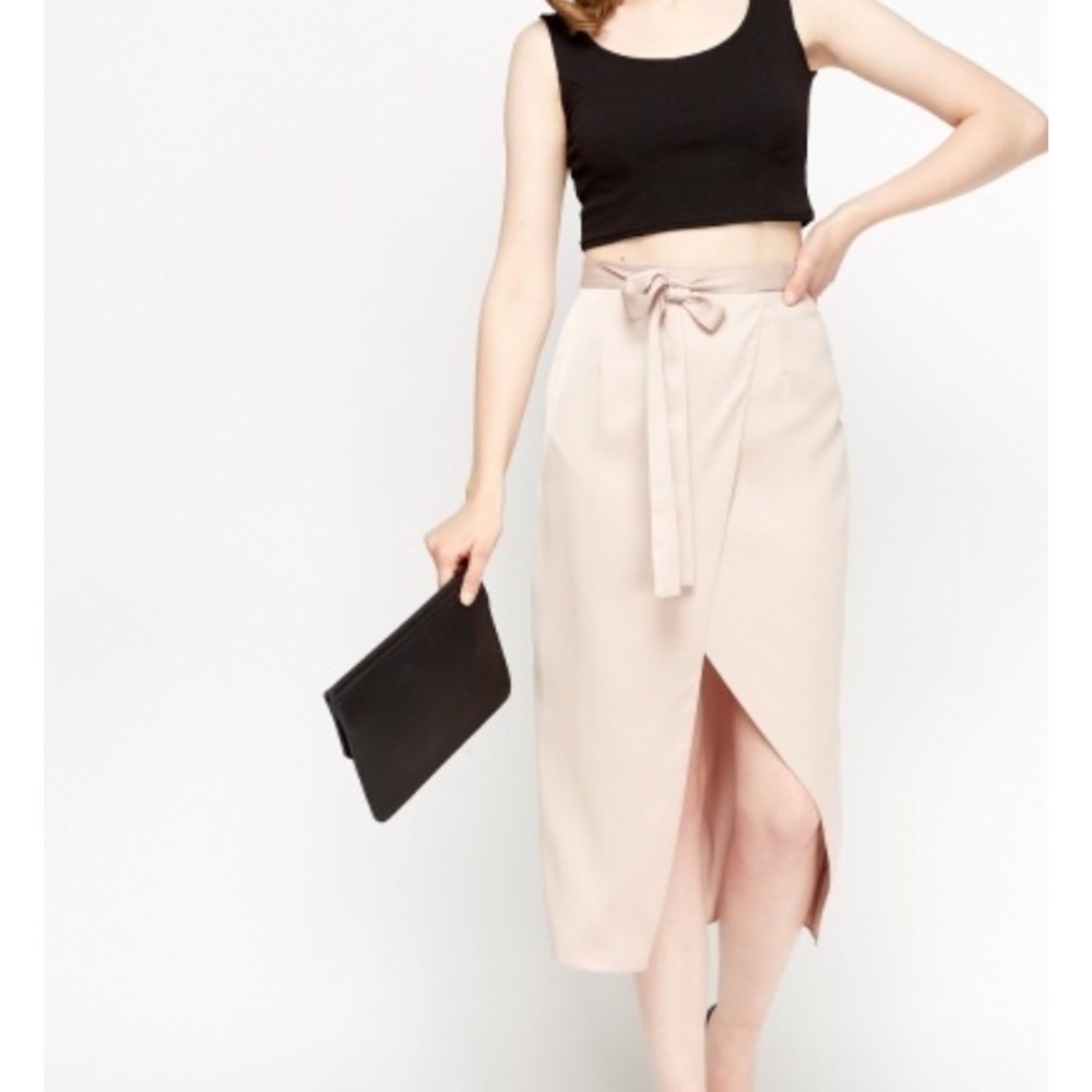 Wrap dusty pink midi skirt