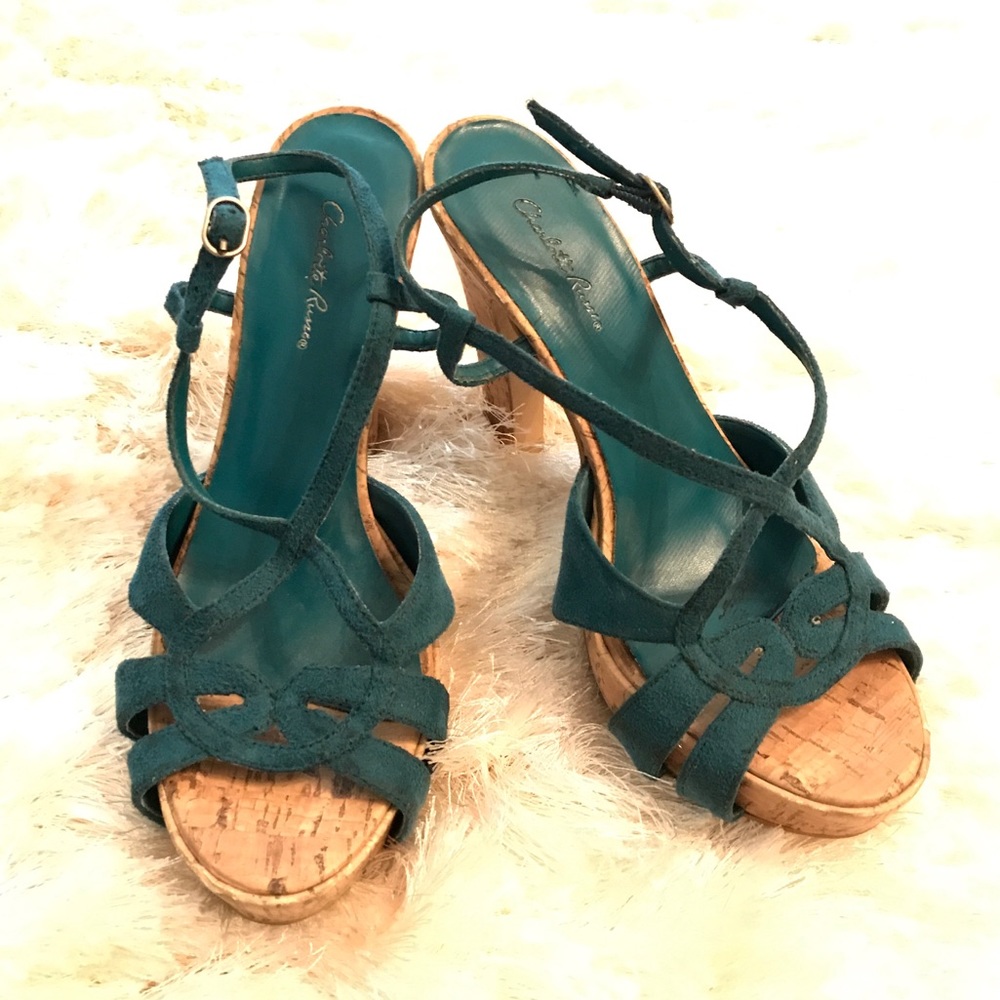 🔥Teal Cork Bottom Heel Sandals