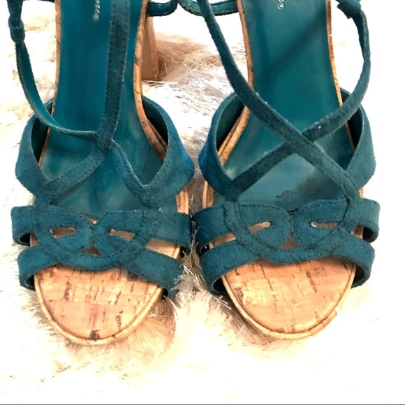 🔥Teal Cork Bottom Heel Sandals - Picture 2 of 5