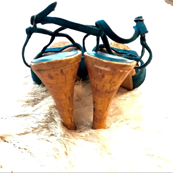 🔥Teal Cork Bottom Heel Sandals - Picture 3 of 5