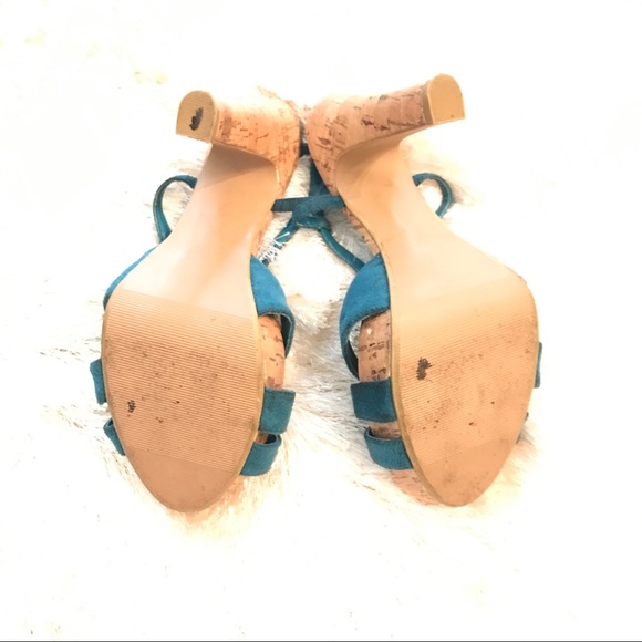 🔥Teal Cork Bottom Heel Sandals - Picture 4 of 5