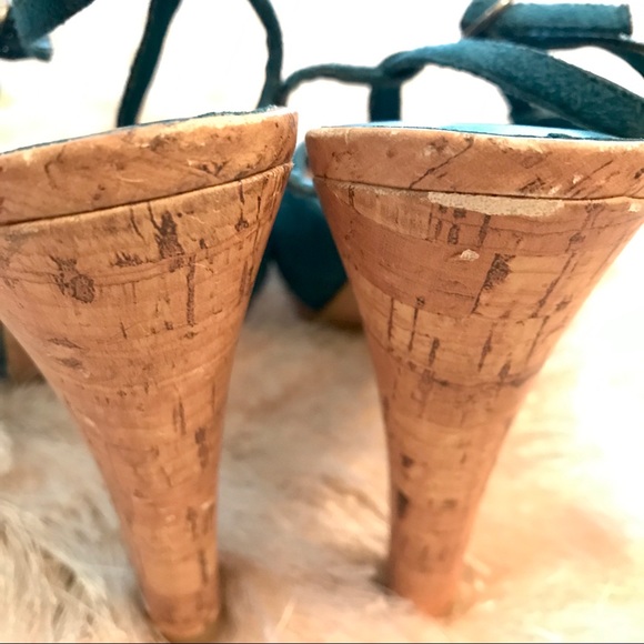 🔥Teal Cork Bottom Heel Sandals - Picture 5 of 5