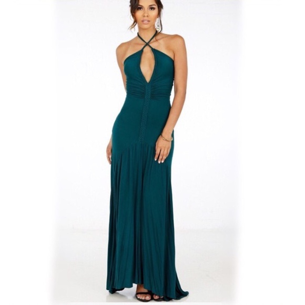 Green Angl sexy summer halter maxi with braid