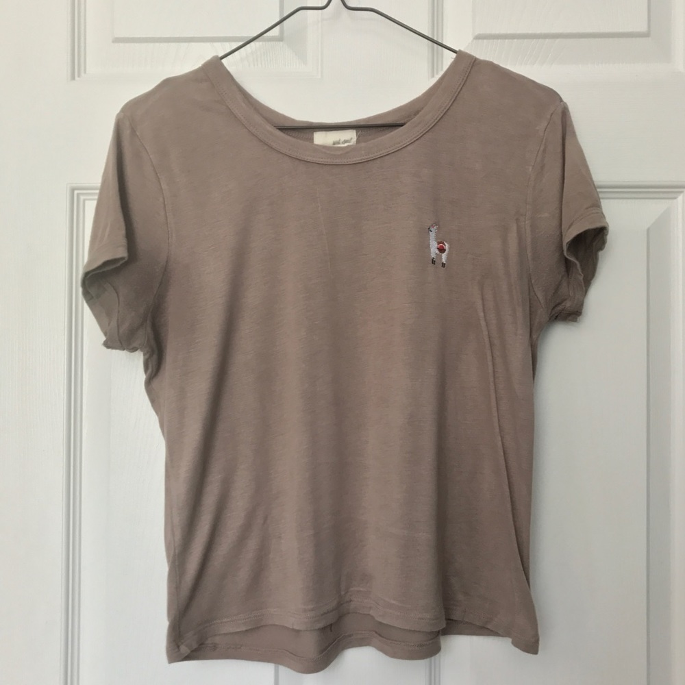 Brown Babydoll Top with Llama Embroidery