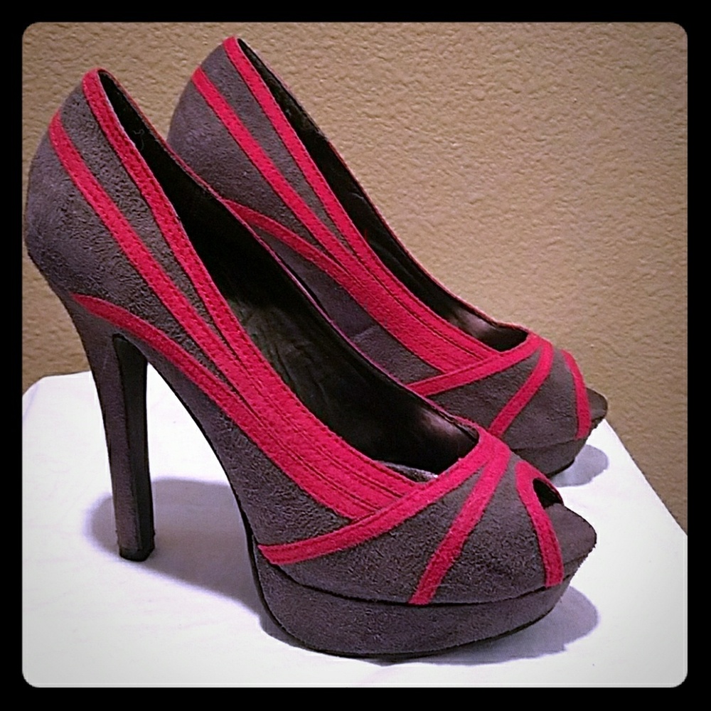 Red & Gray Platform Heels