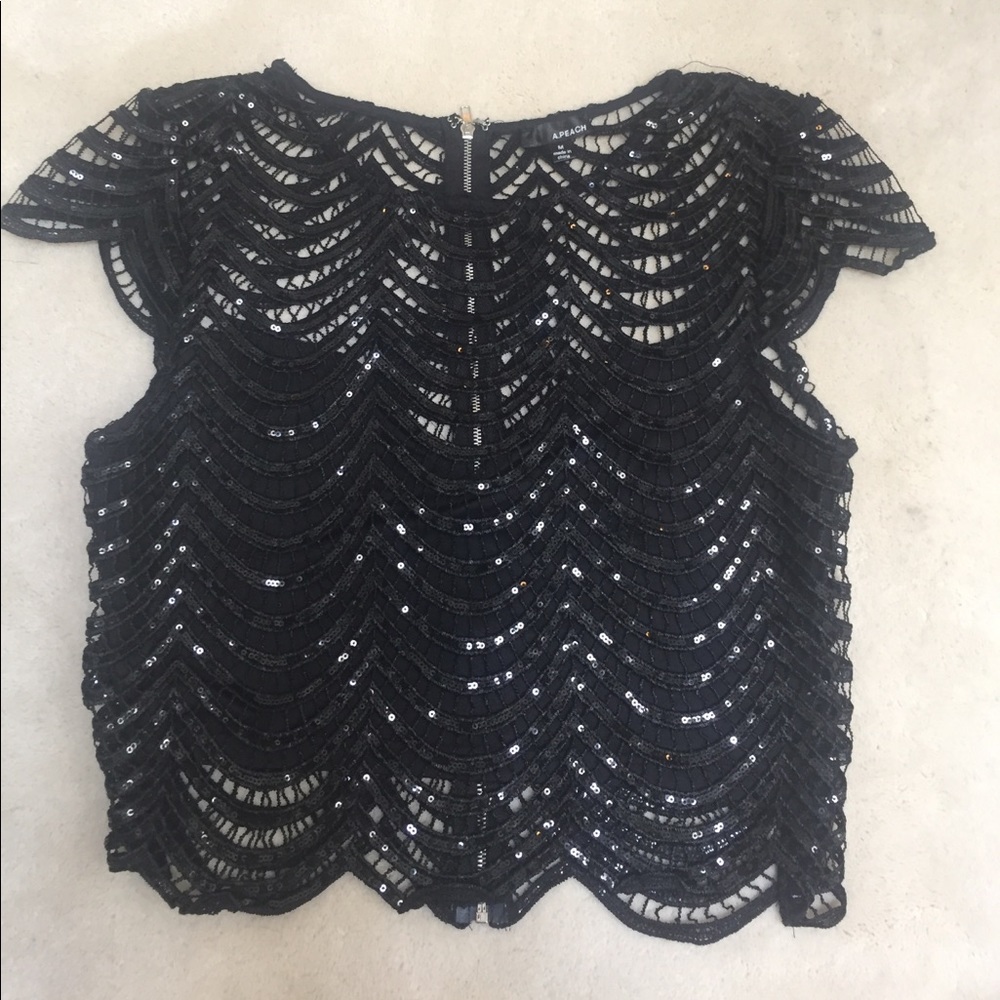 Black lace sequin design top SUPER CUTE size S