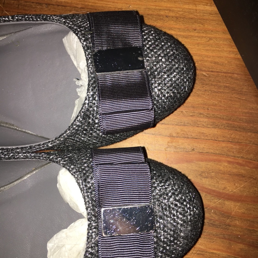 Black/gray/silver tweed bow flats New