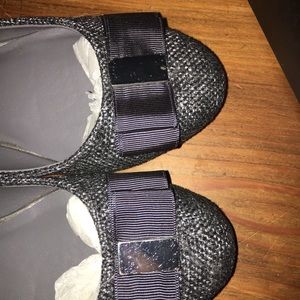 Black/gray/silver tweed bow flats New