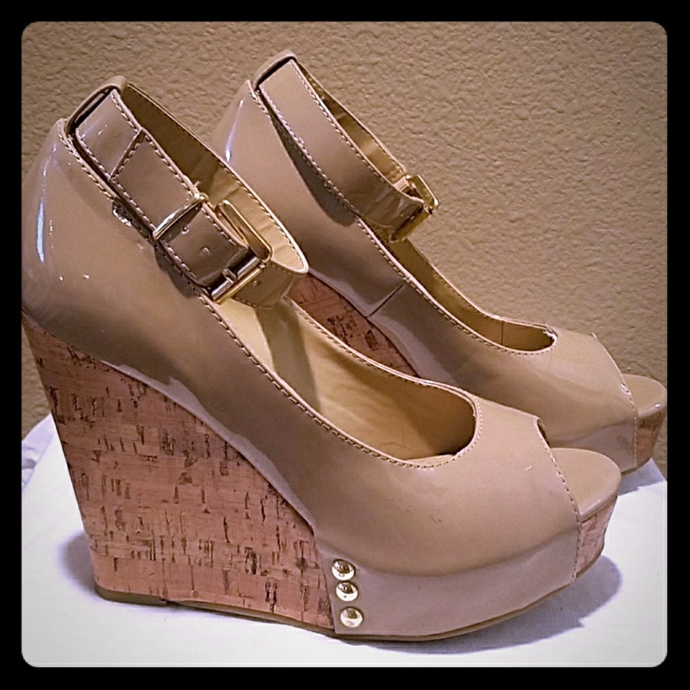 Nude Ankle Strap Wedges