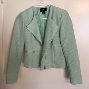 H&m mint green tweed classic moto jacket