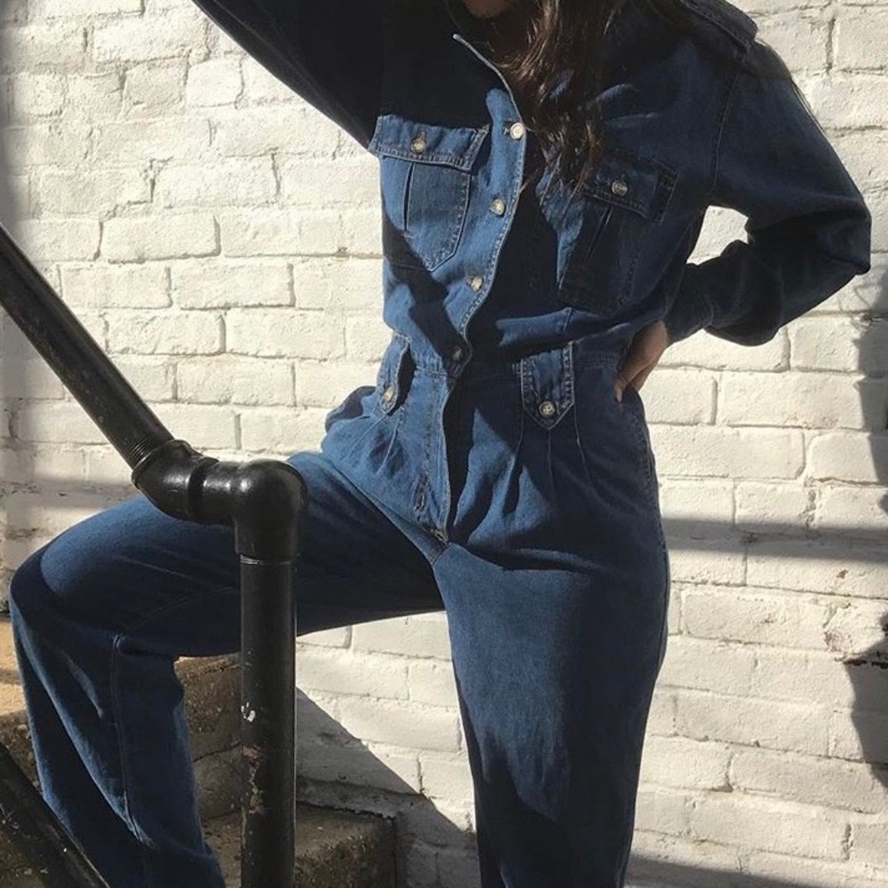 Pleated denim jumpsuit