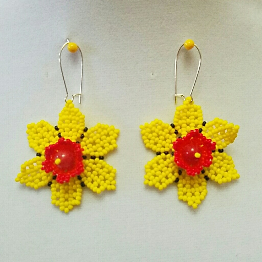 Handmade bead flower earrings