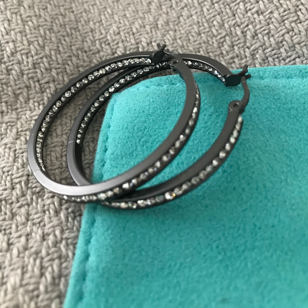 Gun Metal Rhinestone hoops