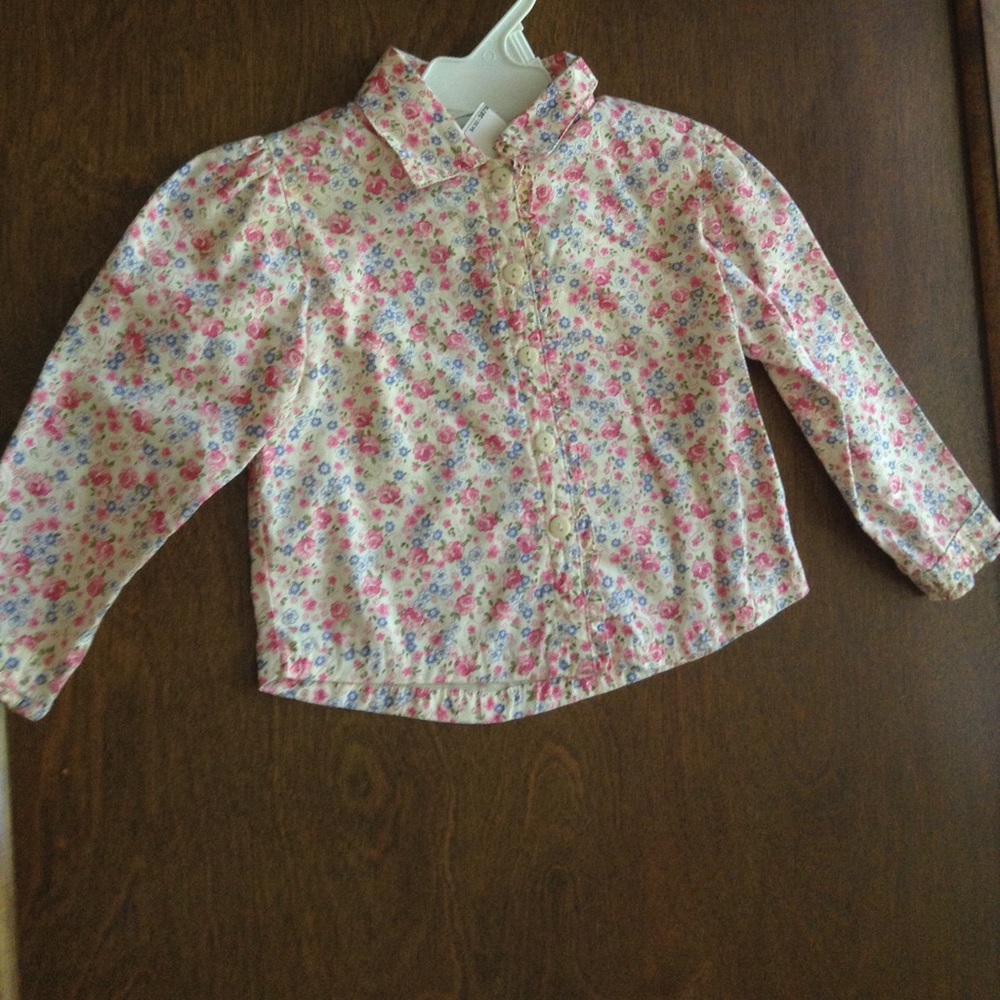 Pink/Blue Floral Trim Print Blouse
