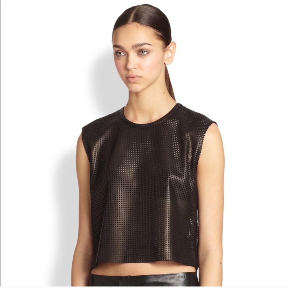 HELMJT LANG LEATHER CROP TOP