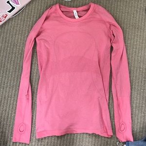 Coral/pink lululemon long sleeve workout top
