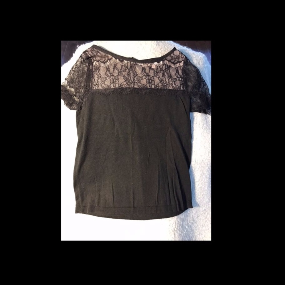🔴 Loft Black Lace Short Sleeve Top