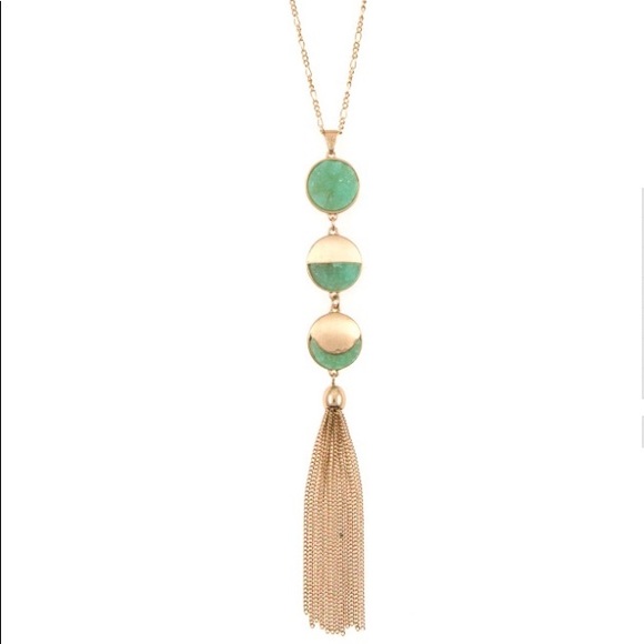 Long Triple Stone Pendant Necklace - Picture 2 of 3