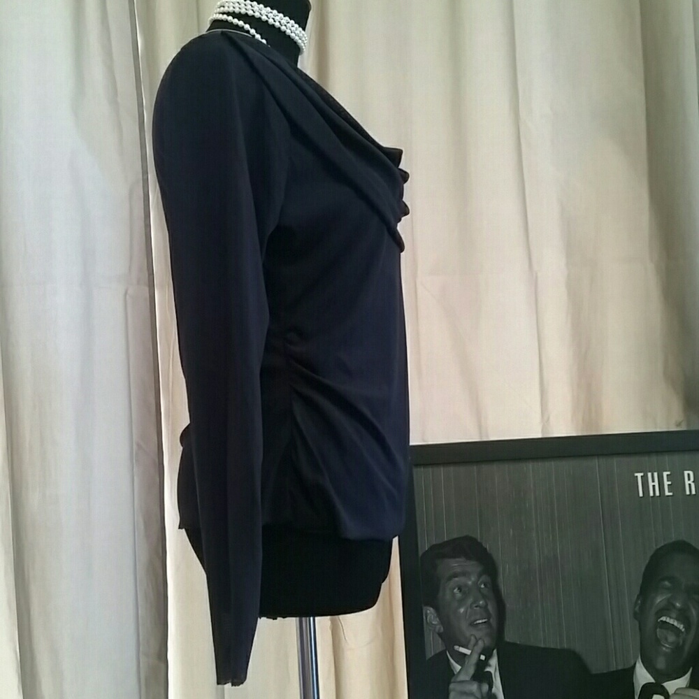 Black Mesh Drape Neck Blouse. Sz S/M (AML) - Picture 4 of 8