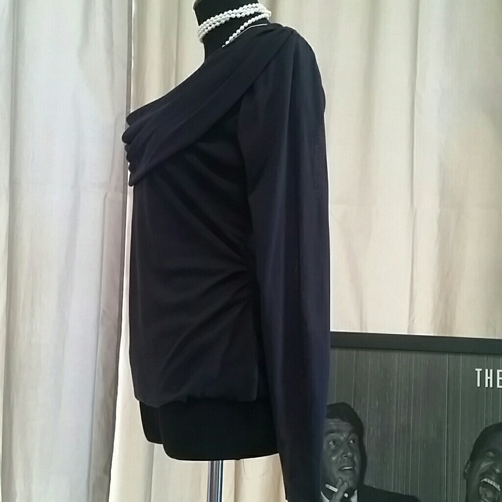 Black Mesh Drape Neck Blouse. Sz S/M (AML) - Picture 3 of 8