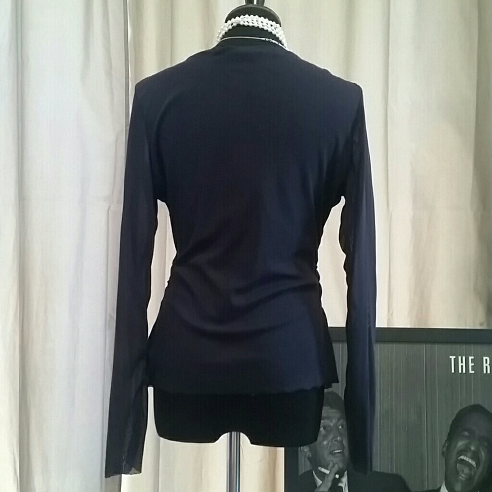 Black Mesh Drape Neck Blouse. Sz S/M (AML) - Picture 5 of 8