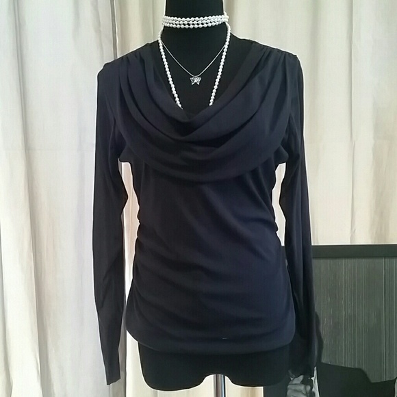 Vintage Tops - Black Mesh Drape Neck Blouse. Sz S/M (AML)