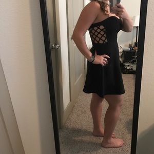 Strapless black cocktail dress
