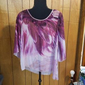 Sheer Floral top, 3/4 sleeves