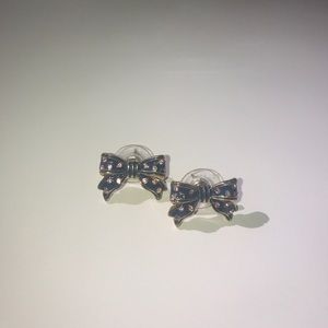 blue Bow Earrings with pink rhinestones