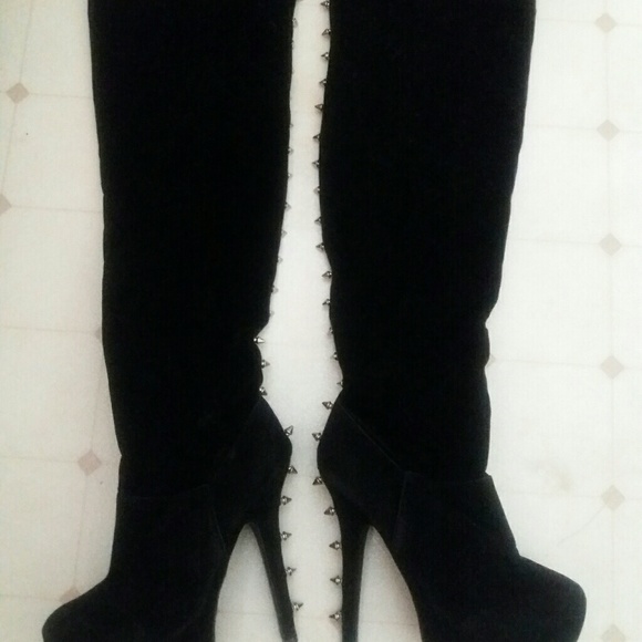 Studded heeled boots (velvet) 7.5 - Picture 2 of 4