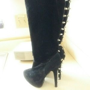 Studded heeled boots (velvet) 7.5