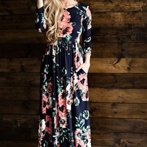 BLACK floral long sleeve dress