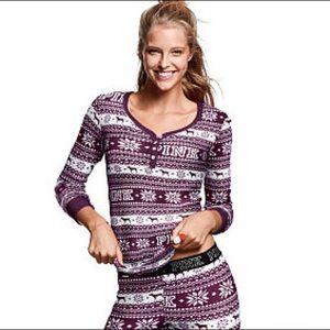 VS PINK Thermal Christmas PJ Top