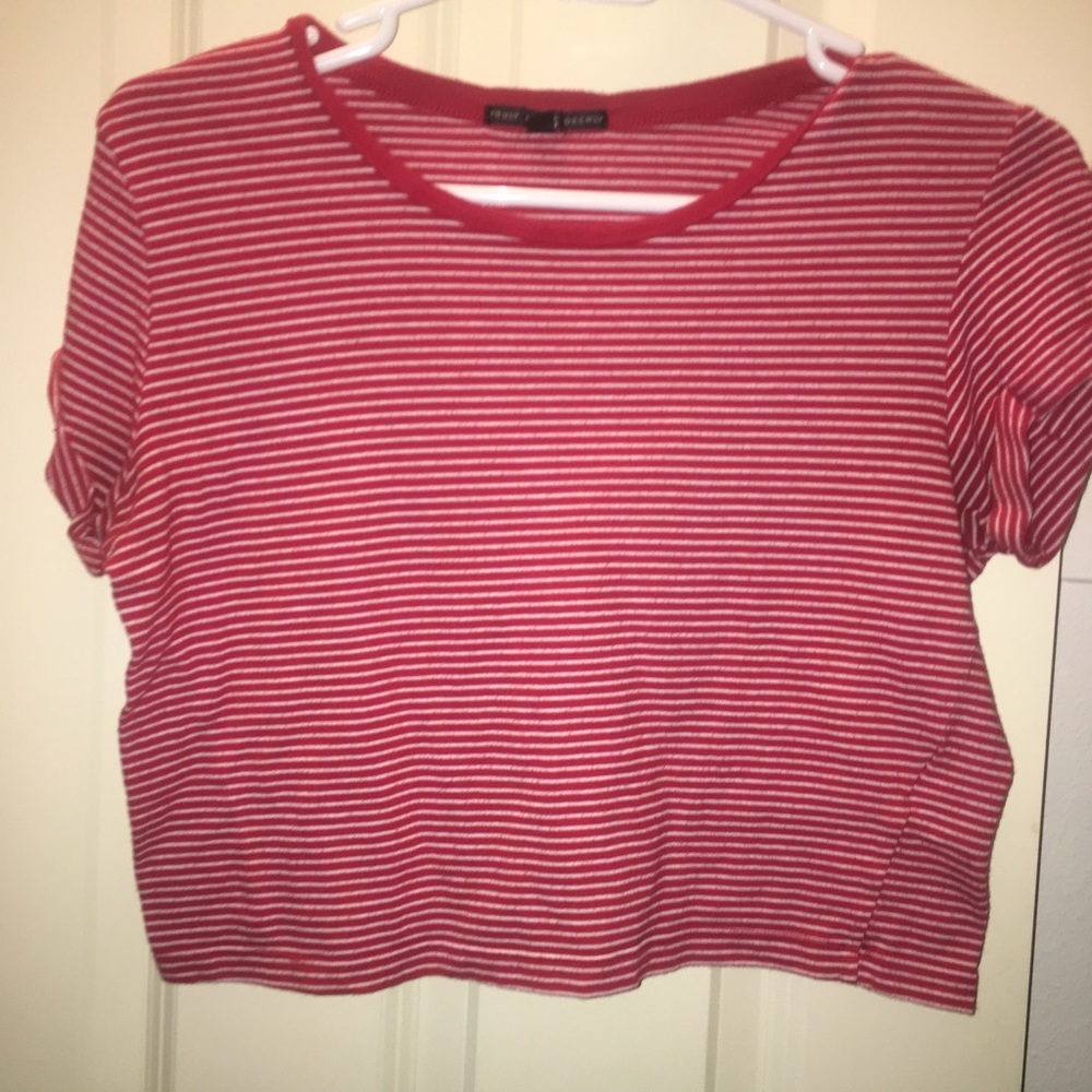 Short Sleeve Crop Top (Red and white strips)