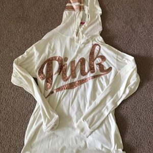 VS PINK Bling Rose Gold Hooded Campus TShirt