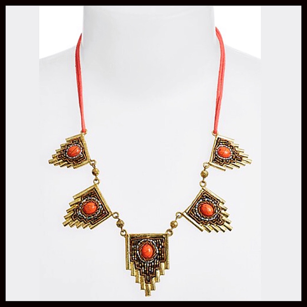 EGYPTIAN STONE JEWELED BOHO STATEMENT NECKLACE A2C - Picture 2 of 8
