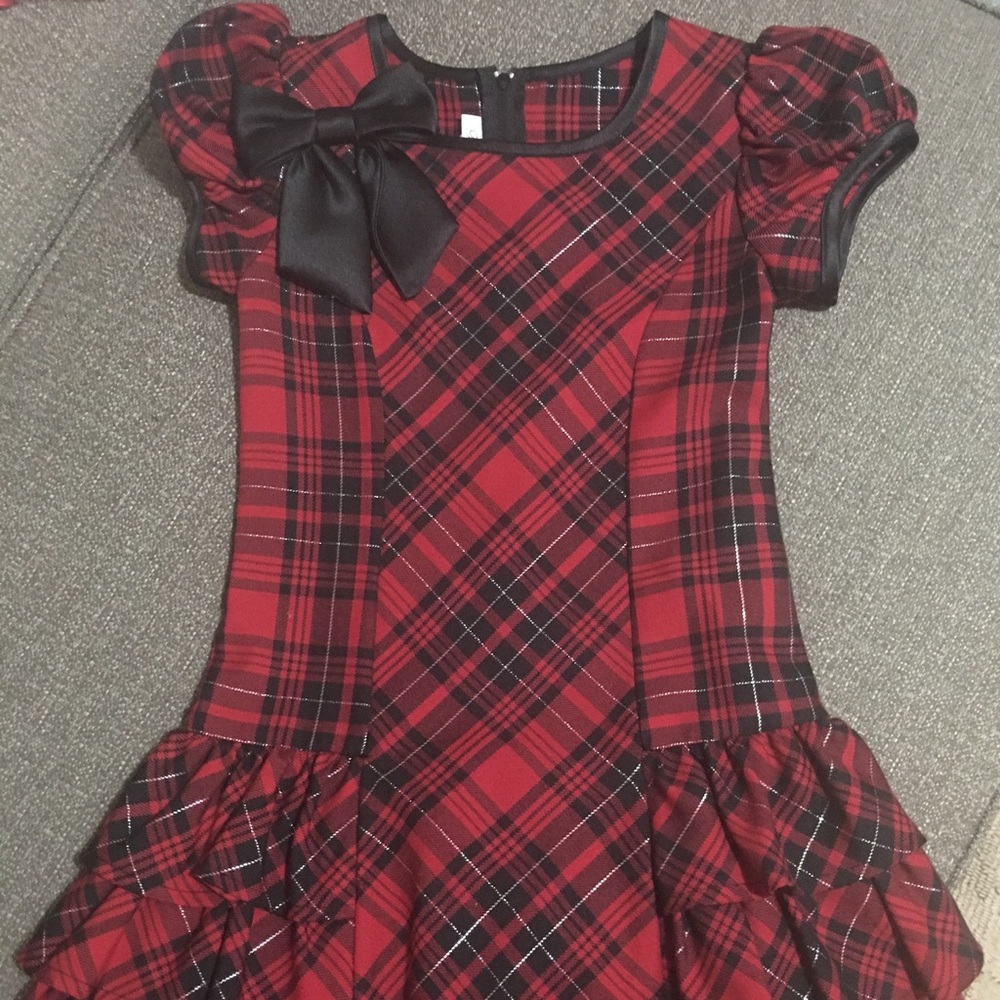 BONNIE JEAN RED AND BLACK FLANNEL HOLIDAY DRESS