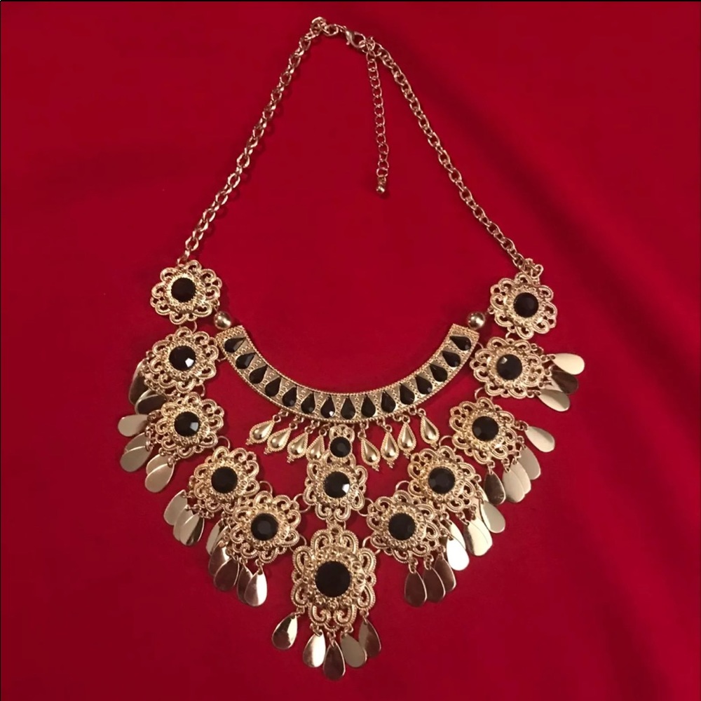 Statement Necklace/ Black & Gold